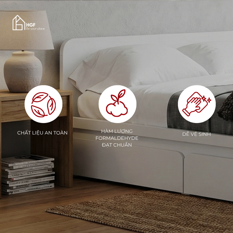 Giường ngủ hiện đại EMAM HGF, gỗ MDF, 1m2/1m4/1m6/1m8, GN006