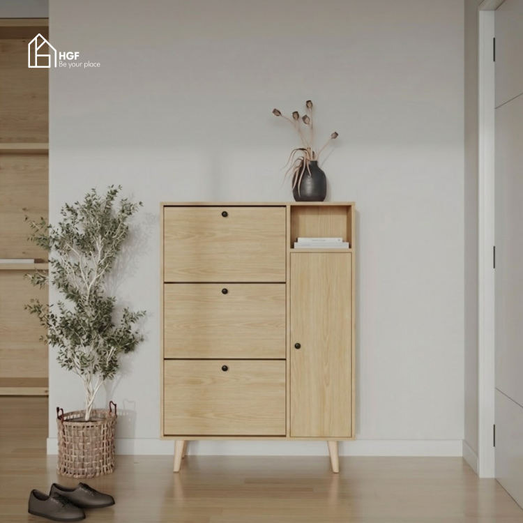 Tủ giày WEAN HGF 3 cánh lật, gỗ MDF, 90x30x120cm, TG008