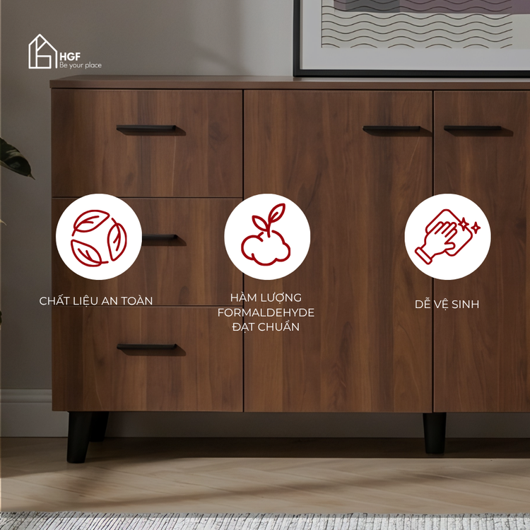Tủ lưu trữ đa năng STAT HGF 3 cánh 3 hộc kéo, gỗ MDF, 150x40x70cm, TLT052
