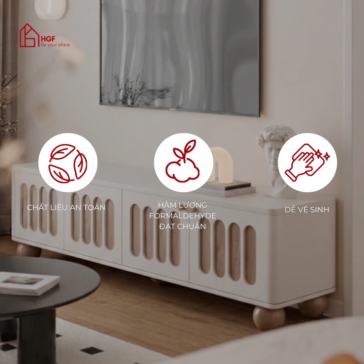 Tủ tivi BRUNA HGF 4 cánh, gỗ MDF sơn 2K, 180x40x50cm, TTV037