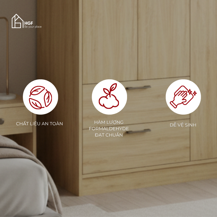Tủ quần áo NELLY HGF 3 cánh mở, gỗ MDF, 90x55x180cm, TQA036