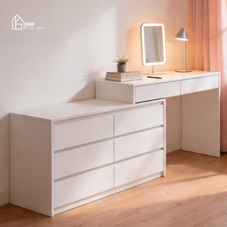 Bàn trang điểm đa năng XINGXIU HGF 8 ngăn kéo, gỗ MDF, 120x40x75cm, BTD003