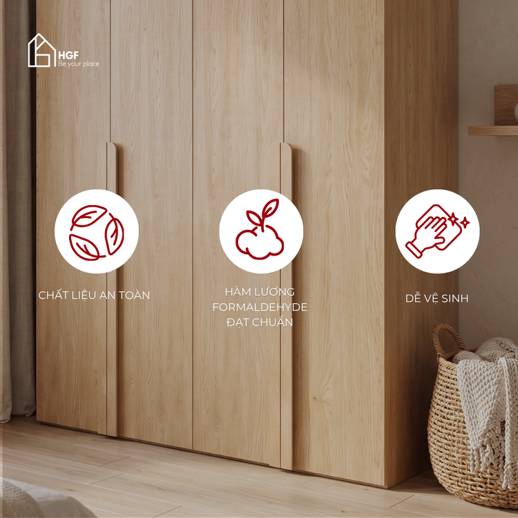 Tủ quần áo SHUN HGF 2-4 cánh, gỗ MDF, 160x60x200cm, TQA030