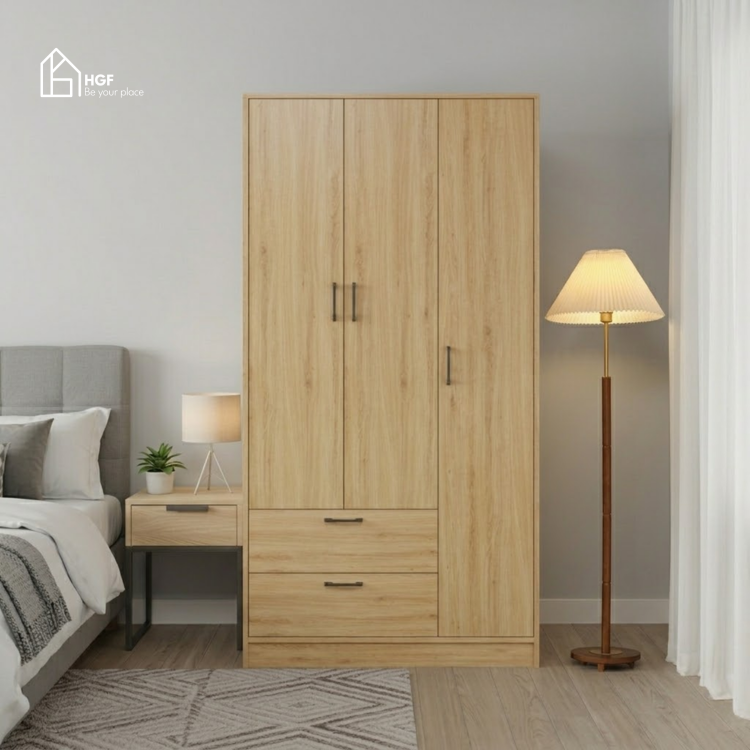 Tủ quần áo NELLY HGF 3 cánh mở, gỗ MDF, 90x55x180cm, TQA036