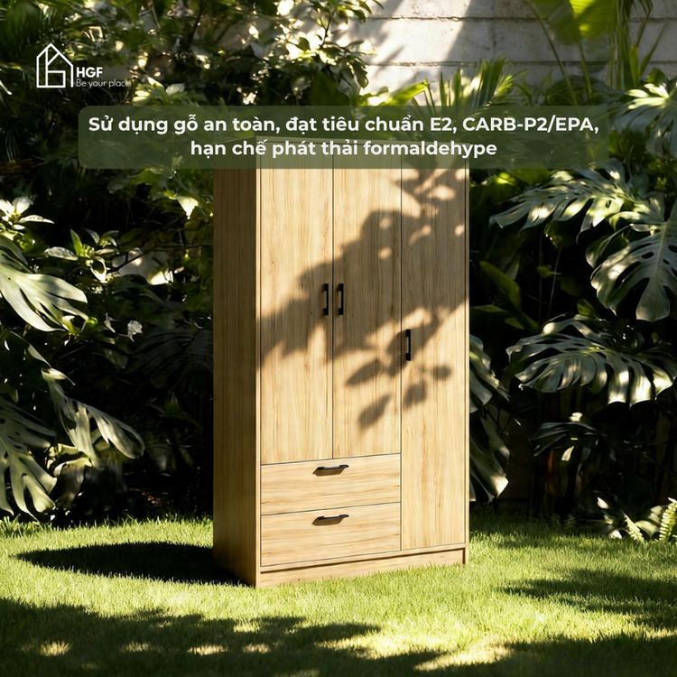 Tủ quần áo NELLY HGF 3 cánh mở, gỗ MDF, 90x55x180cm, TQA036