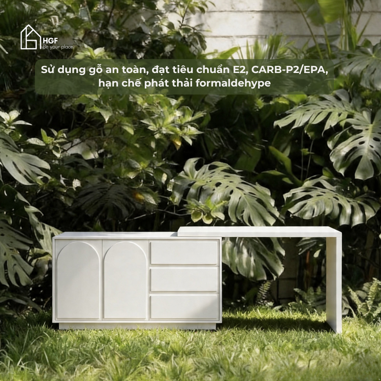 Bàn trang điểm ALY HGF 3 ngăn kéo 2 cánh bo cong, Gỗ MDF, 120x40x75cm, BTD004