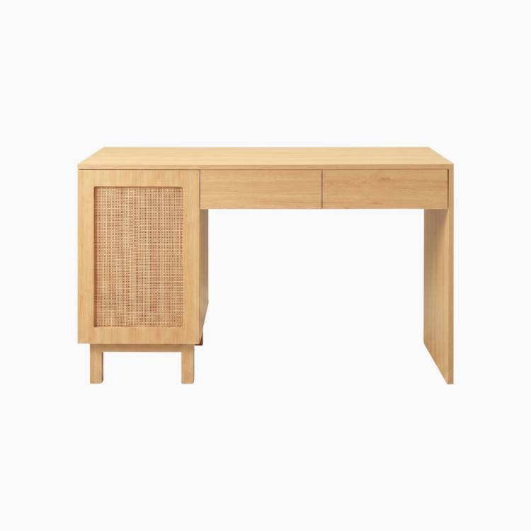 Bàn làm việc phối mây MEY HGF 1 cánh 2 hộc kéo, gỗ MDF, 100/120x50x75cm, BLV003