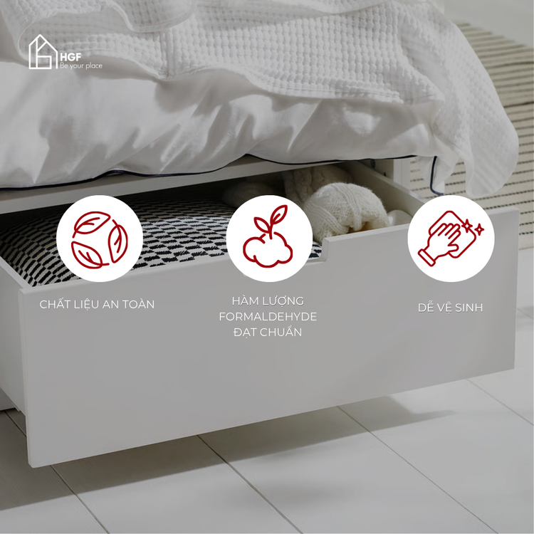 Giường ngủ DAMIEN HGF 3 hộc kéo, gỗ MDF, 1m2/1m4/1m6/1m8, GN005