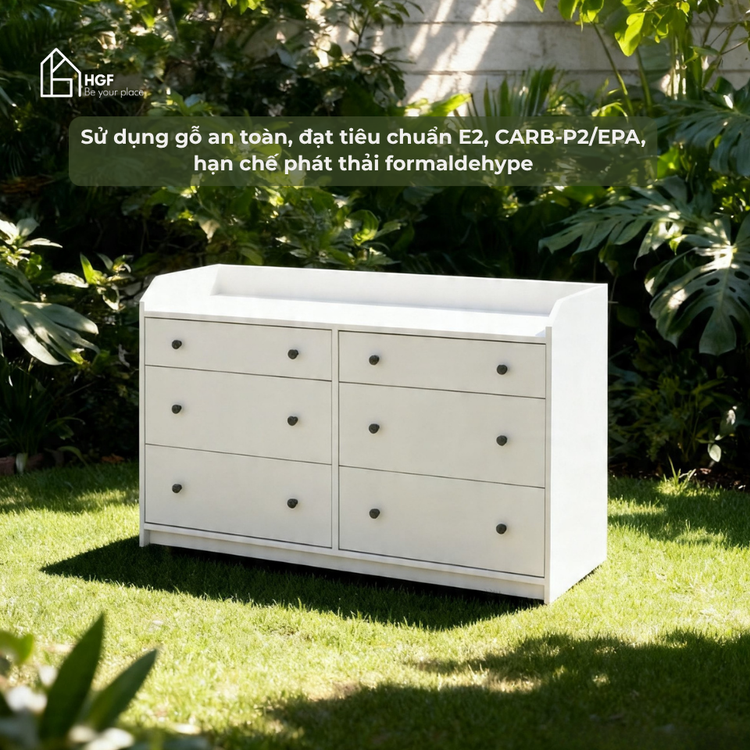 Tủ lưu trữ đa năng MEENA HGF 6 ngăn kéo, gỗ MDF, 120x40x80cm, TLT063