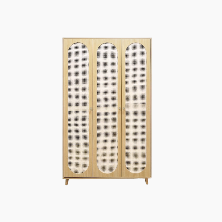 Tủ quần áo phối mây tre TARA HGF 3 cánh, gỗ MDF, 120x60x200cm, TQA012