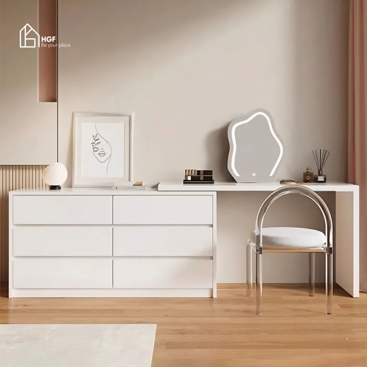 Bàn trang điểm thông minh KALI HGF mặt bàn di động, Gỗ MDF, 120x40/60x75cm, BTD026