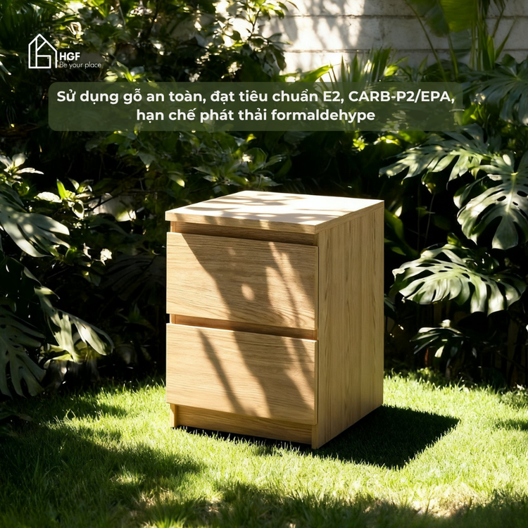 Tủ đầu giường MAL HGF 2 hộc kéo, gỗ MDF, 40x35x50cm, TDG001