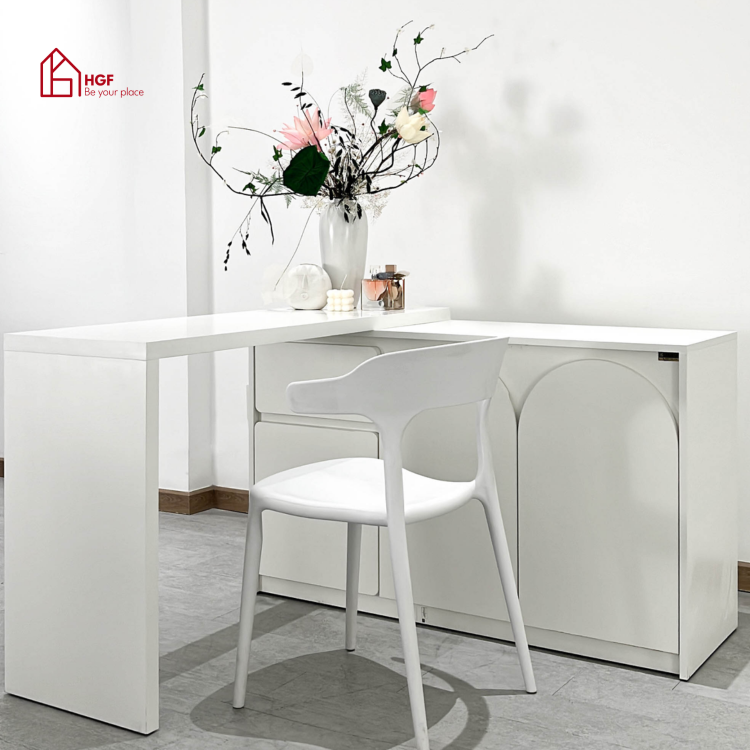 Bàn trang điểm ALY HGF 3 ngăn kéo 2 cánh bo cong, Gỗ MDF, 120x40x75cm, BTD004
