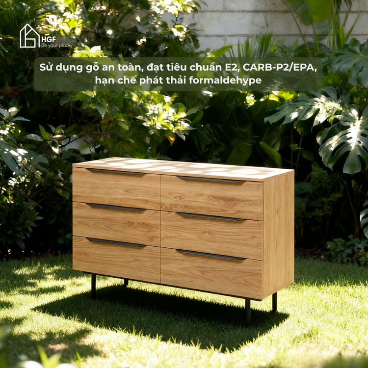 Tủ lưu trữ đa năng RIA HGF 6 hộc kéo, gỗ MDF, 140x45x82cm, TLT075