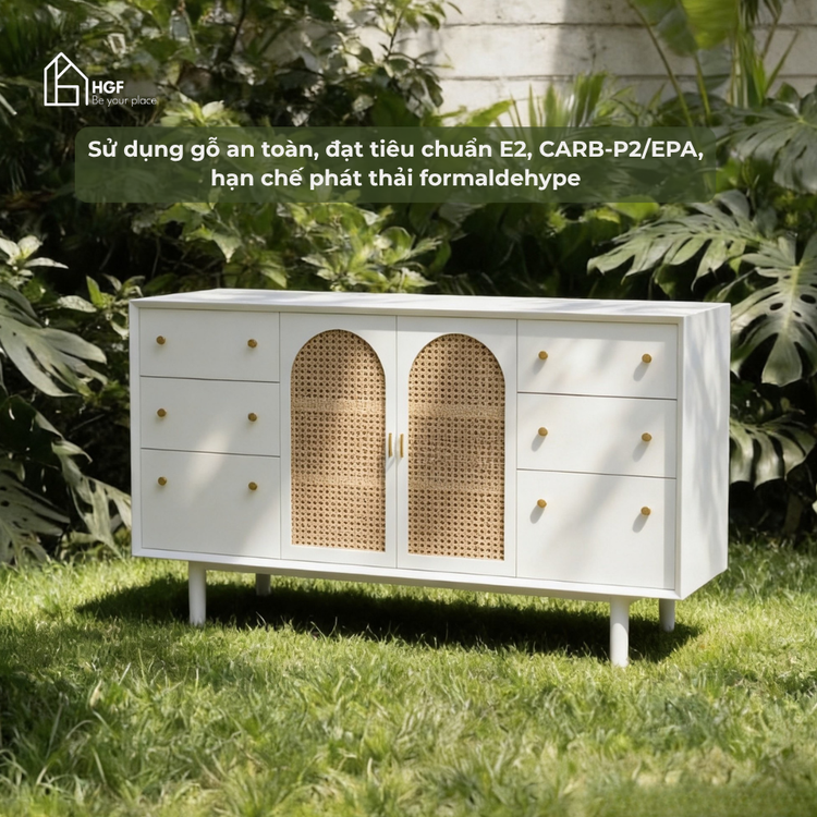 Tủ lưu trữ AUDRA HGF 2 cánh 6 hộc kéo, gỗ MDF phủ sơn 2K, 140x40x90cm, TLT097
