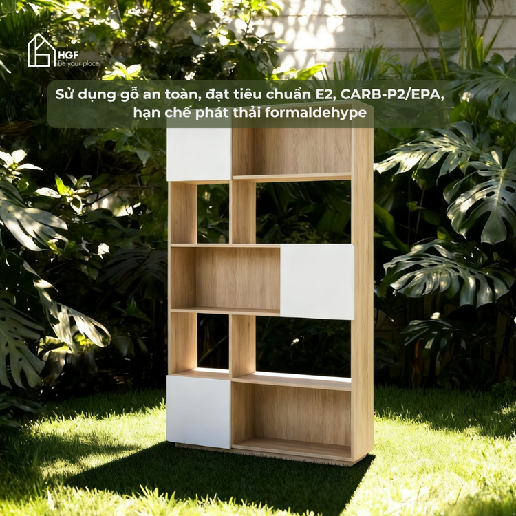 Kệ sách ZANE HGF 3 cánh mở, gỗ MDF, 110x32x173cm, KS008