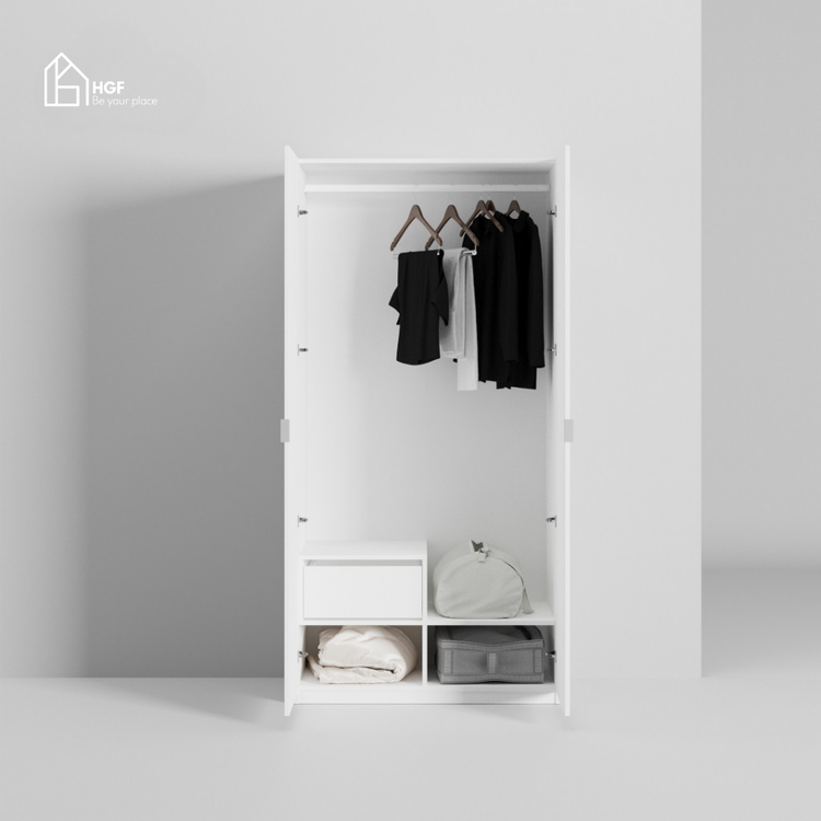 Tủ quần áo DOJY HGF 2 cánh nhiều ngăn, gỗ MDF, 80x55x180cm, TQA004