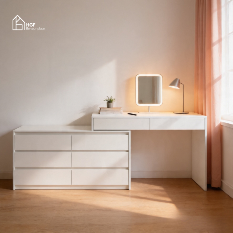Bàn trang điểm đa năng XINGXIU HGF 8 ngăn kéo, gỗ MDF, 120x40x75cm, BTD003