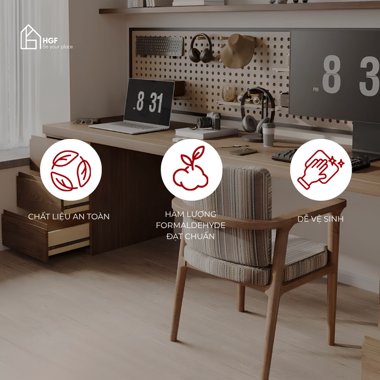 Bàn làm việc TIRA HGF 6 ngăn lưu trữ, gỗ MDF, 140/160/180/200x60x75cm, BLV002