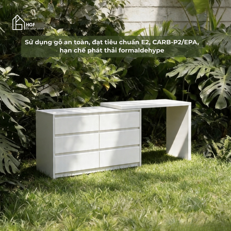 Bàn trang điểm thông minh KALI HGF mặt bàn di động, Gỗ MDF, 120x40/60x75cm, BTD026