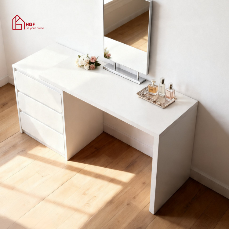 Bàn trang điểm đa năng LILY HGF 3 ngăn kéo mặt bàn di động, Gỗ MDF, 120x40x75cm, BTD005