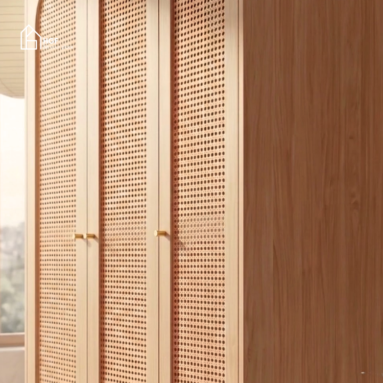 Tủ quần áo phối mây tre TARA HGF 3 cánh, gỗ MDF, 120x60x200cm, TQA012