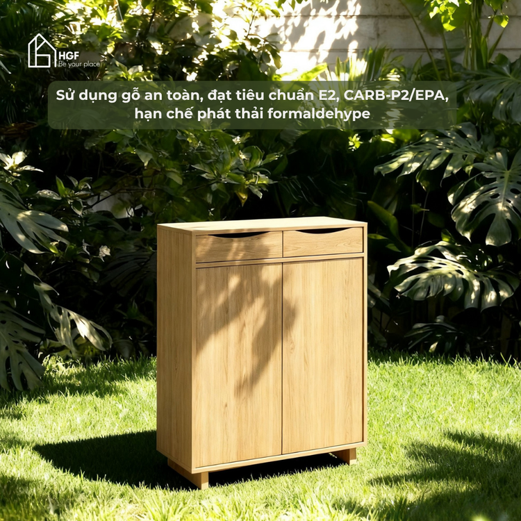 Tủ giày JANE HGF 2 hộc kéo 2 cánh, gỗ MDF, 90x35x110cm, TG017