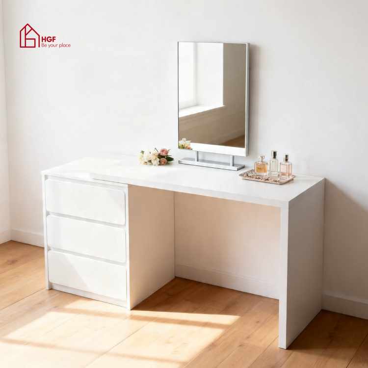 Bàn trang điểm đa năng LILY HGF 3 ngăn kéo mặt bàn di động, Gỗ MDF, 120x40x75cm, BTD005