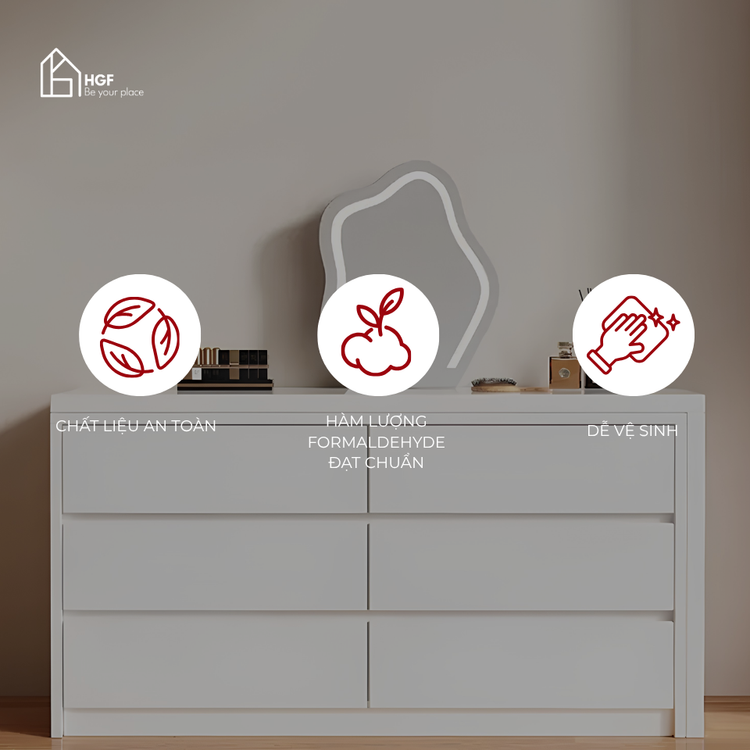 Bàn trang điểm thông minh KALI HGF mặt bàn di động, Gỗ MDF, 120x40/60x75cm, BTD026
