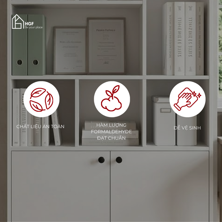 Kệ sách nhiều tầng ILA HGF 10 ngăn 2 cánh, gỗ MDF, 90x39x200cm, KS006