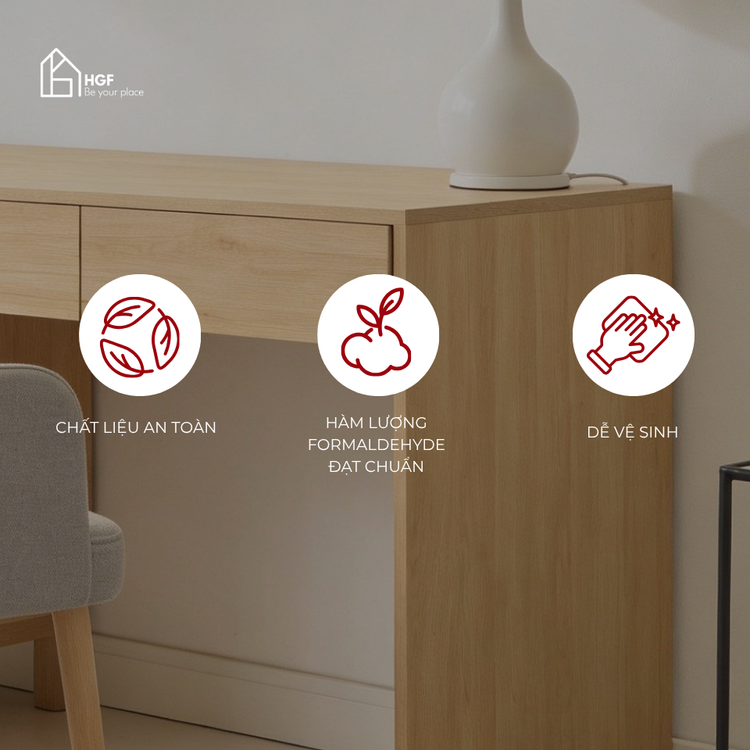 Bàn làm việc phối mây MEY HGF 1 cánh 2 hộc kéo, gỗ MDF, 100/120x50x75cm, BLV003