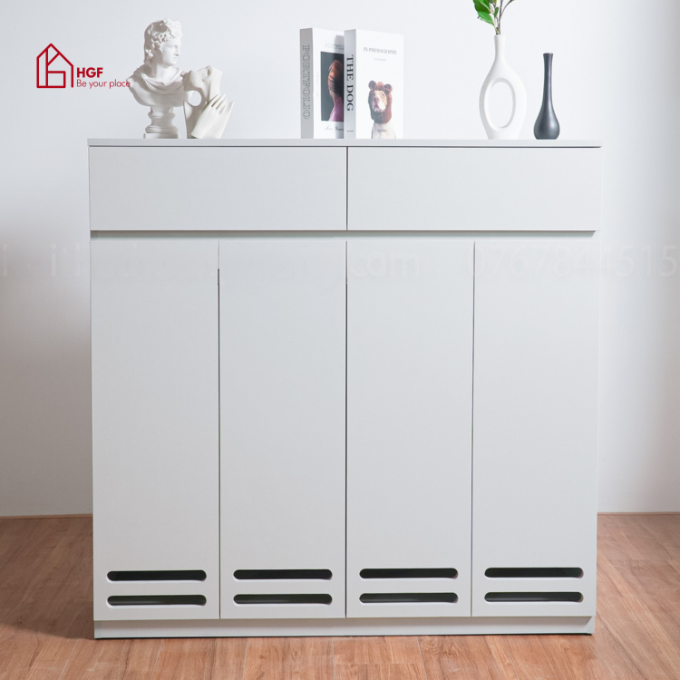Tủ giày ALIEE HGF 4 cánh 2 hộc kéo, gỗ MDF, 120x35x120cm, TG001