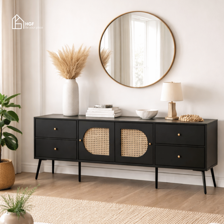 Tủ tivi GALON HGF 2 cánh trượt 4 hộc kéo, gỗ MDF, 180x40x55cm, TTV002