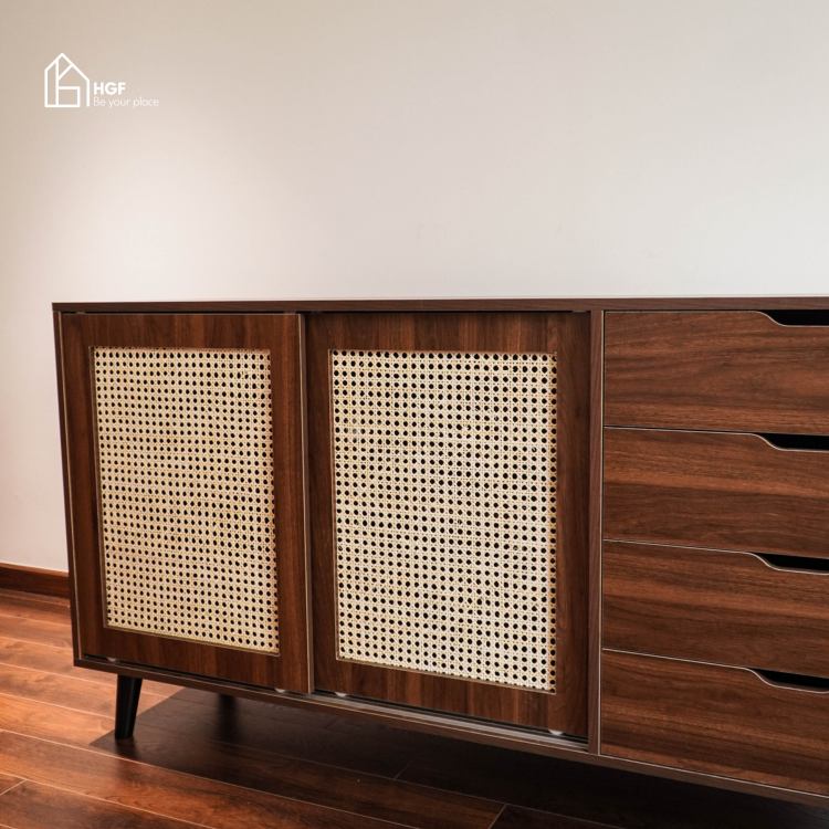 Tủ lưu trữ đa năng YINZA HGF 2 cánh trượt 3 hộc kéo, gỗ MDF, 140x40x90cm, TLT065