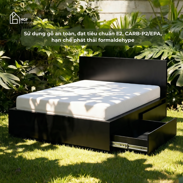 Giường ngủ MAL HGF có ngăn kéo, gỗ MDF, 1m2/1m4/1m6/1m8, GN011