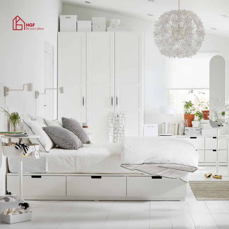 Giường ngủ DAMIEN HGF 3 hộc kéo, gỗ MDF, 1m2/1m4/1m6/1m8, GN005