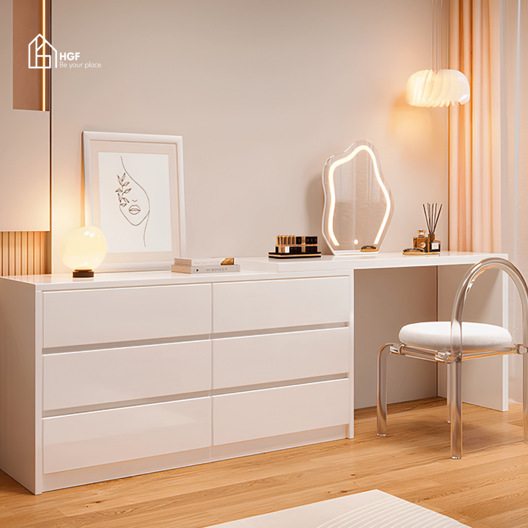 Bàn trang điểm thông minh KALI HGF mặt bàn di động, Gỗ MDF, 120x40/60x75cm, BTD026