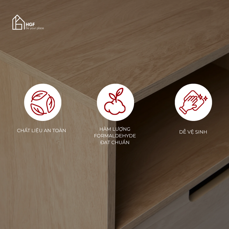 Tủ đầu giường NARA HGF có ngăn kéo, gỗ MDF, 40x35x50cm, TDG003
