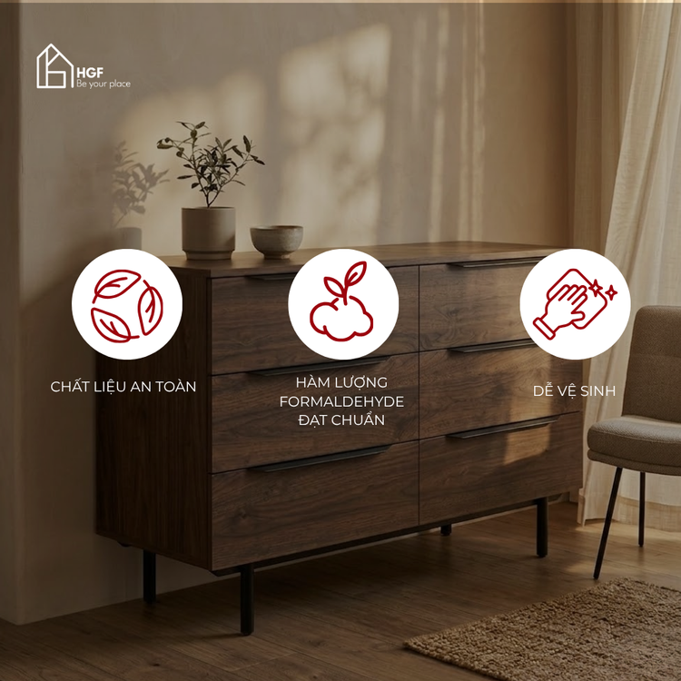 Tủ lưu trữ đa năng RIA HGF 6 hộc kéo, gỗ MDF, 140x45x82cm, TLT075