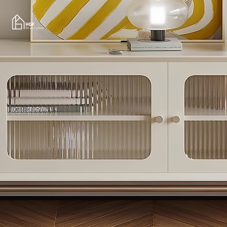 Tủ tivi CLAIR HGF 2 cánh kính 4 hộc kéo, gỗ MDF sơn 2K, 180/200x40x55cm,TTV042