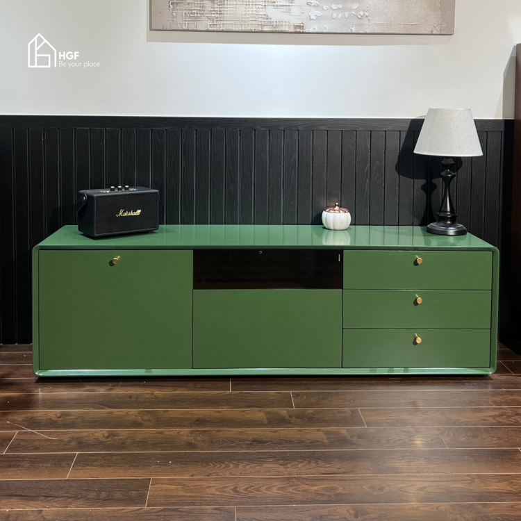 Tủ tivi HILMA HGF 2 cánh 3 hộc kéo, gỗ MDF sơn 2K, 160/180/200x40x45cm, TTV069
