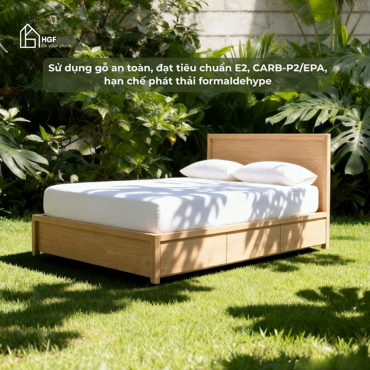 Giường ngủ hiện đại SANARI HGF 3 hộc kéo, gỗ MDF, 200x140/160/180x35cm, GN009