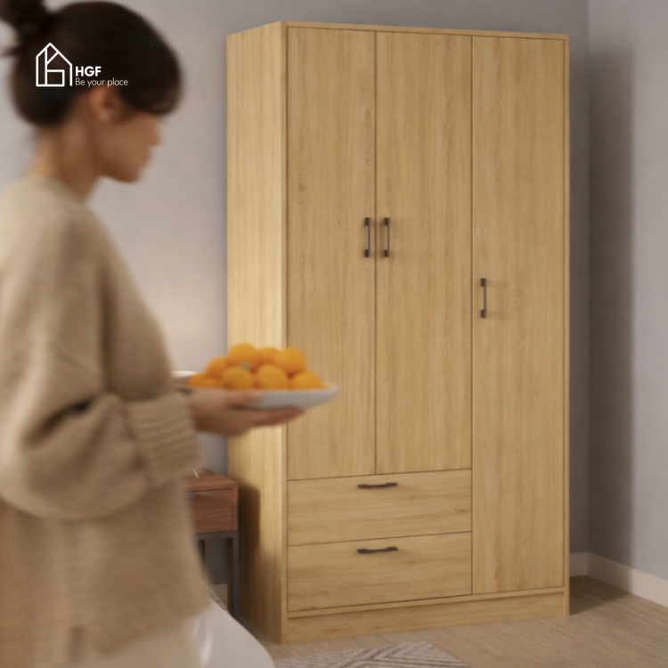 Tủ quần áo NELLY HGF 3 cánh mở, gỗ MDF, 90x55x180cm, TQA036