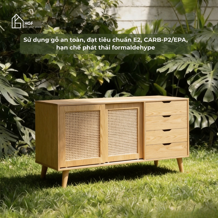 Tủ lưu trữ đa năng YINZA HGF 2 cánh trượt 3 hộc kéo, gỗ MDF, 140x40x90cm, TLT065