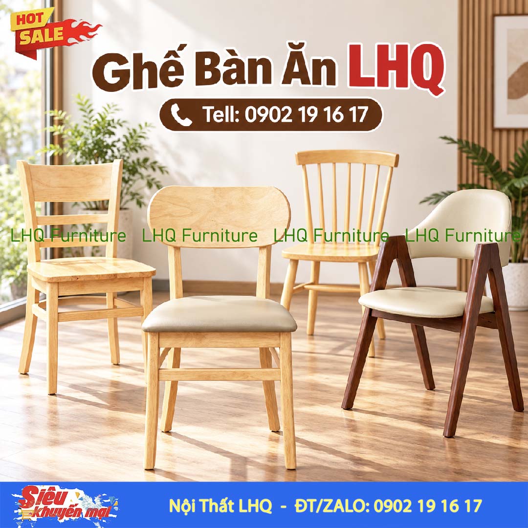 Ghế Ăn Gỗ Cao Su Đẹp, Hiện Đại, Dễ Phối Bàn