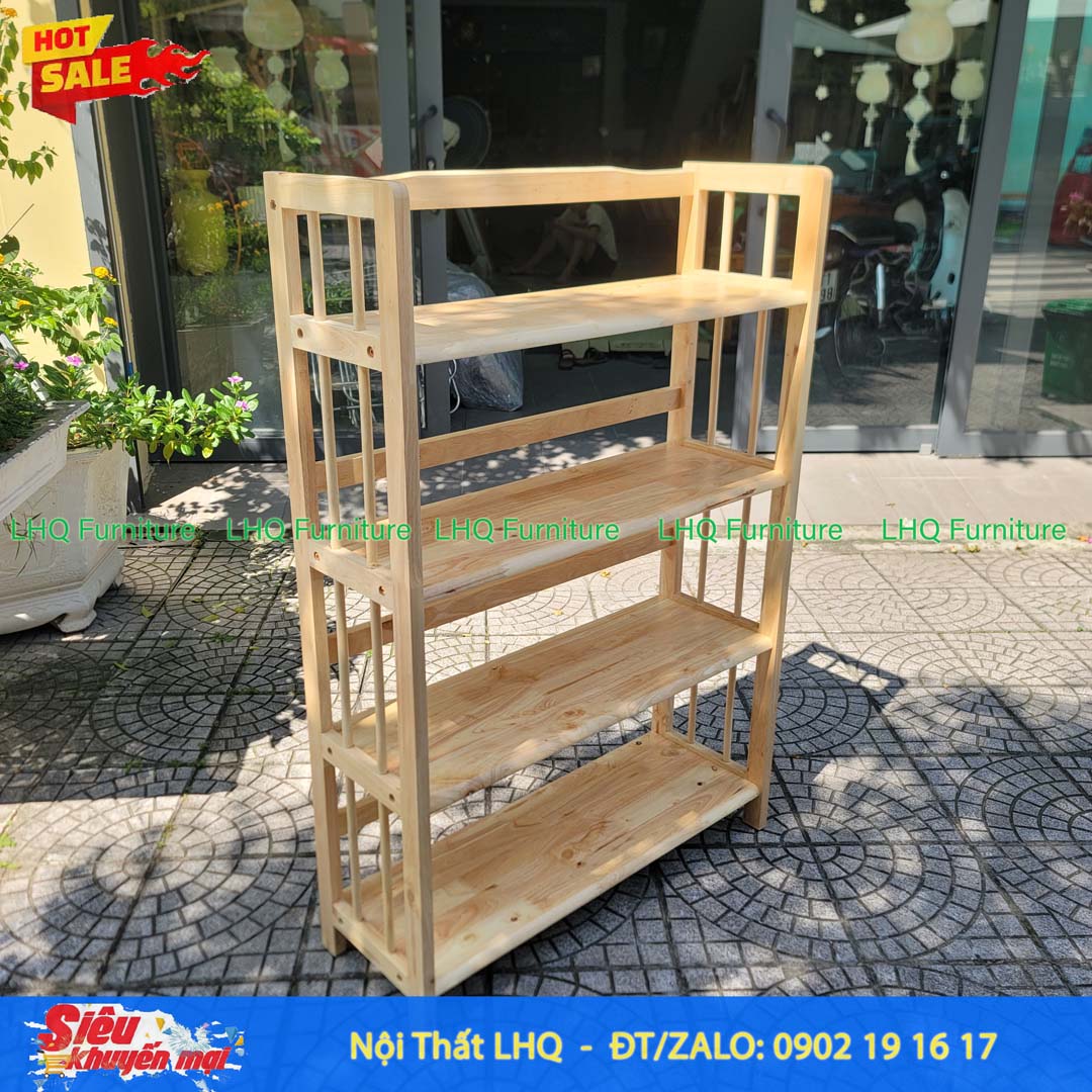 Kệ Sách Gỗ 4 Tầng Rộng 80cm – Mẫu Kệ Đa Năng Bằng Gỗ Cao Su Tự Nhiên