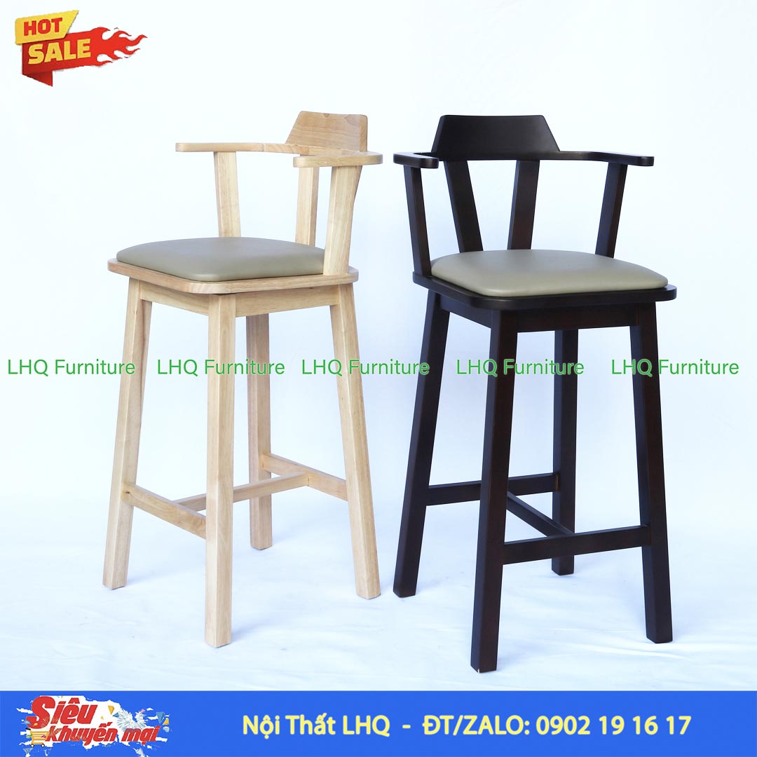 Ghế Quầy Bar Gỗ Cao Su Xoay 360 Độ | Nội Thất LHQ