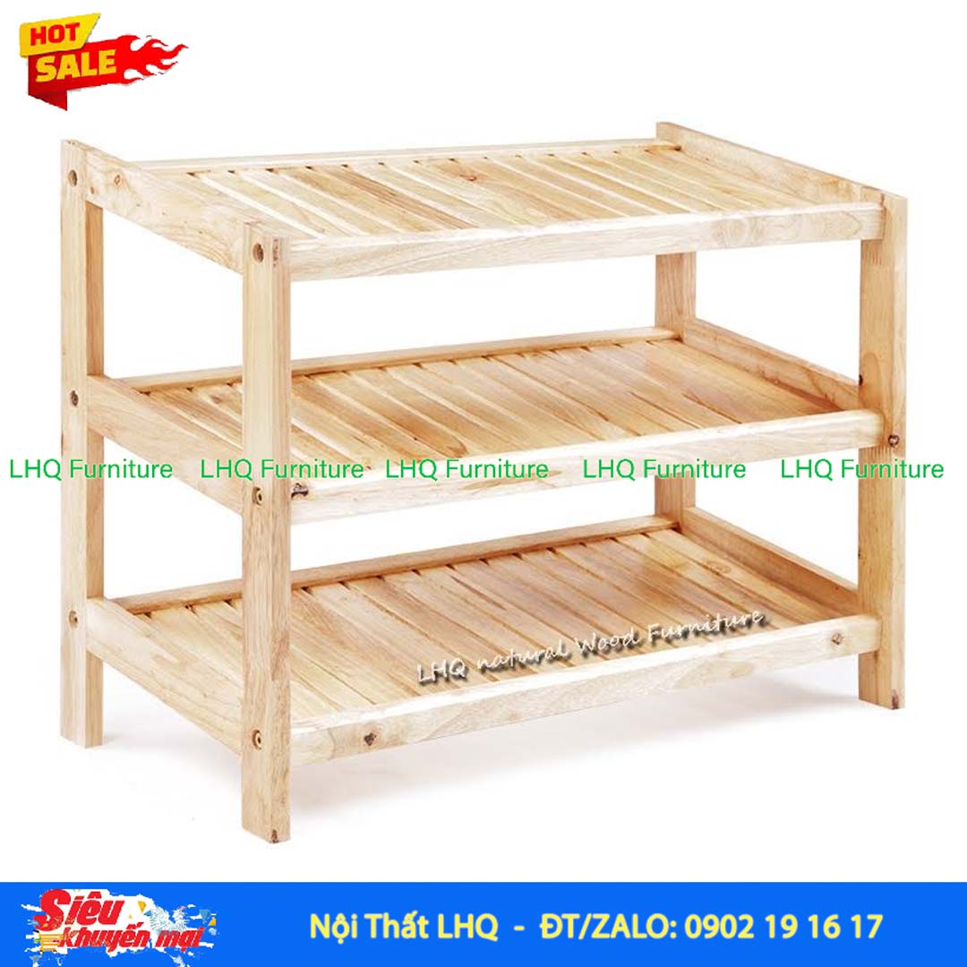 Kệ Để Giày Dép Gỗ 3 Tầng Rộng 62cm Gỗ Cao Su | Nội Thất LHQ