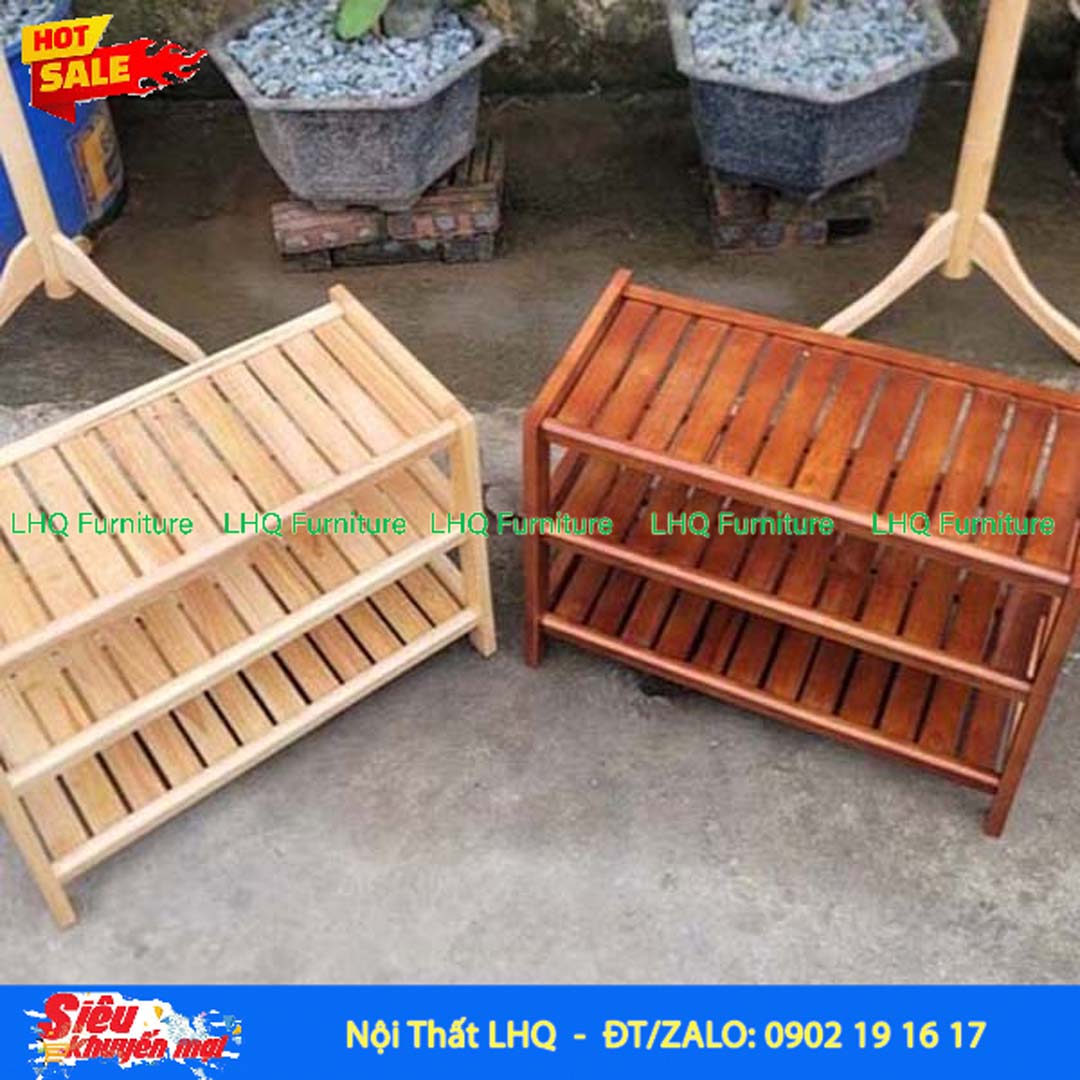 Kệ Để Giày Dép Gỗ 3 Tầng Rộng 62cm Gỗ Cao Su | Nội Thất LHQ