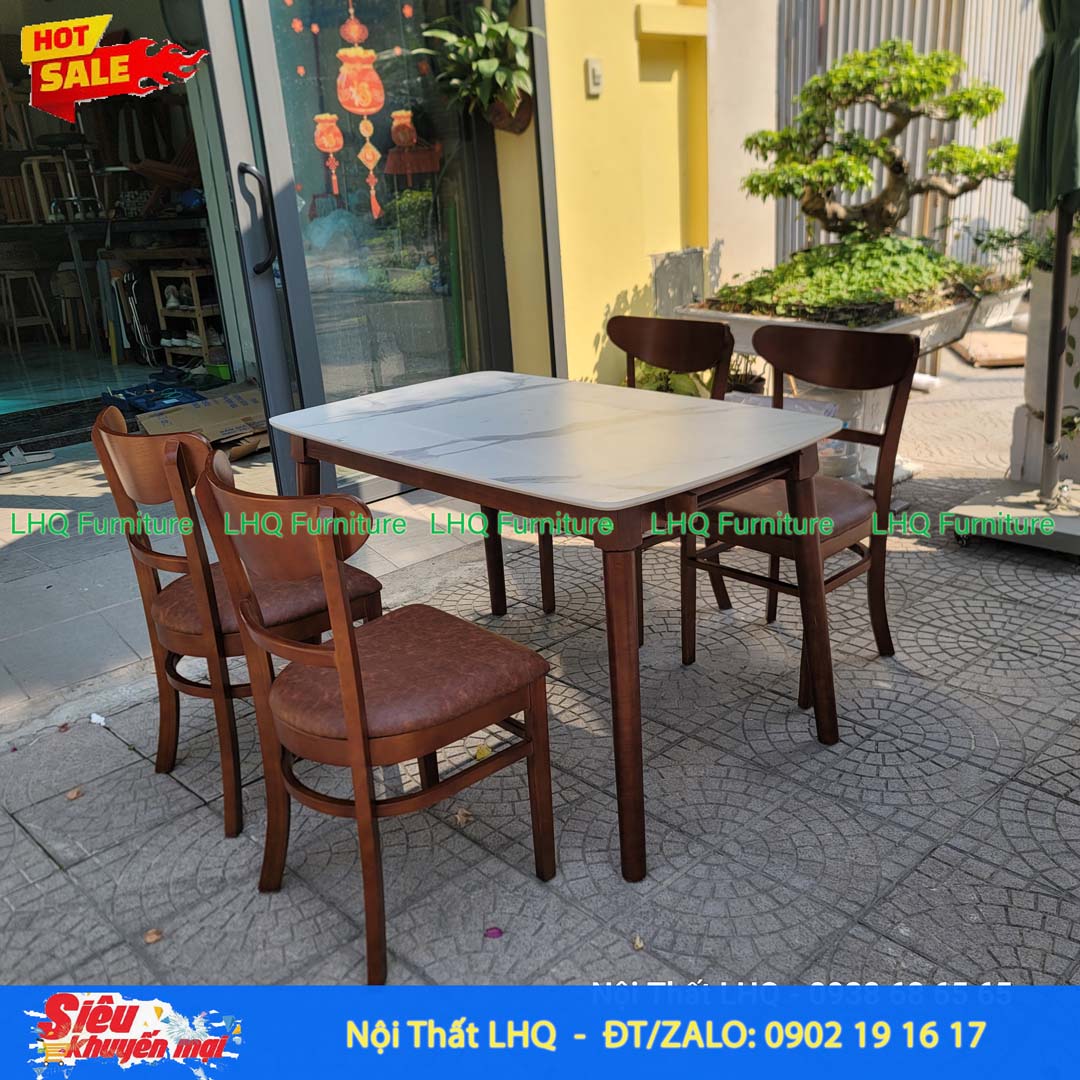 Bộ Bàn Ăn 1m2 Giả Đá 4 Ghế Panda – 3 Màu Tự Nhiên, Walnut, Trắng